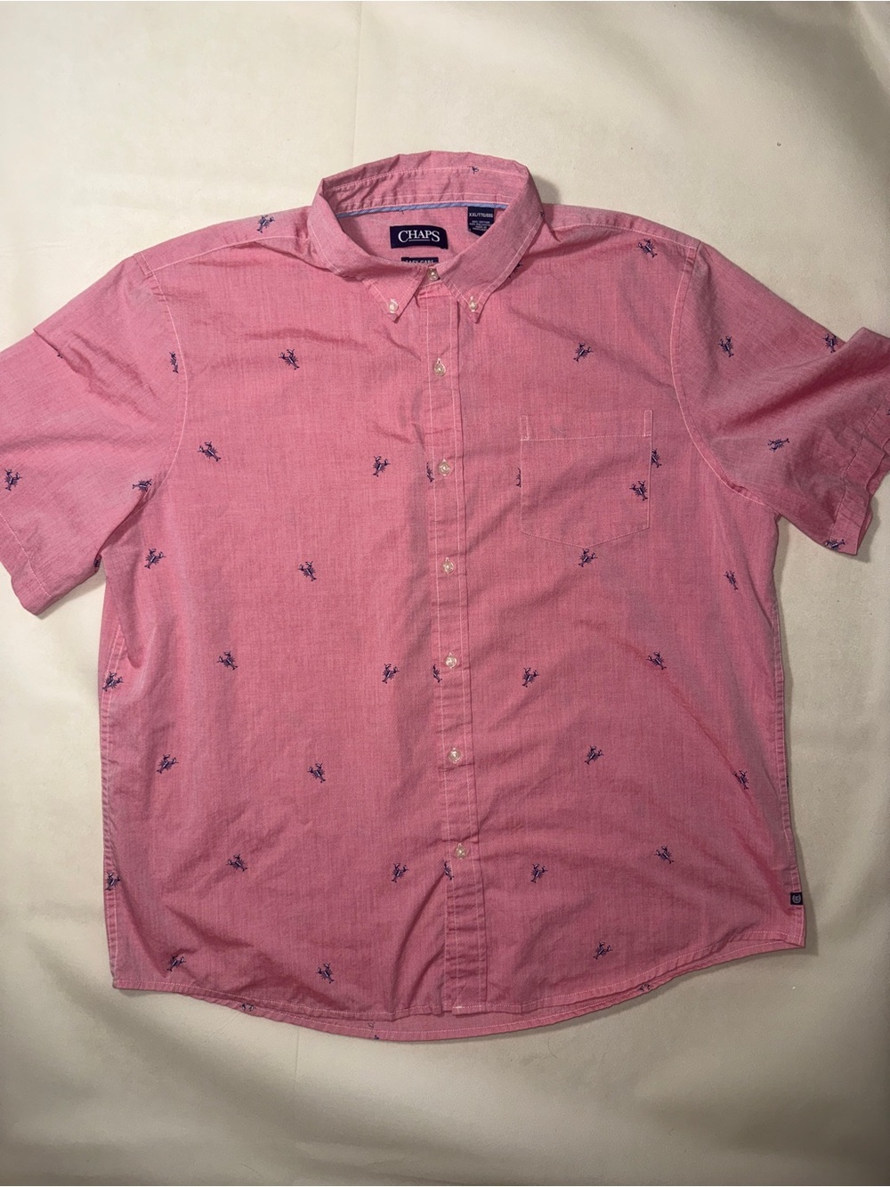 Chaps Men’s Pink Short-Sleeve Embroidered Button-Down Shirt
